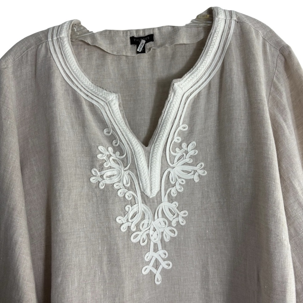 TALBOTS WOMAN 100% Linen Embroidered Beige Tunic Size 1X -- VERY CLASSY!!! - Picture 5 of 10